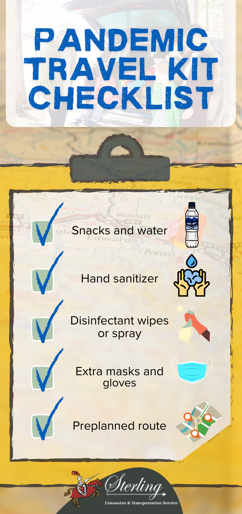 Infographic depicting a pandemic travel check list