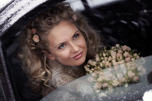 woman in limo in winter